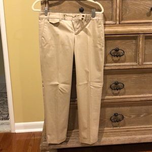 Tan, stretch, size 2 regular pants. No marks.